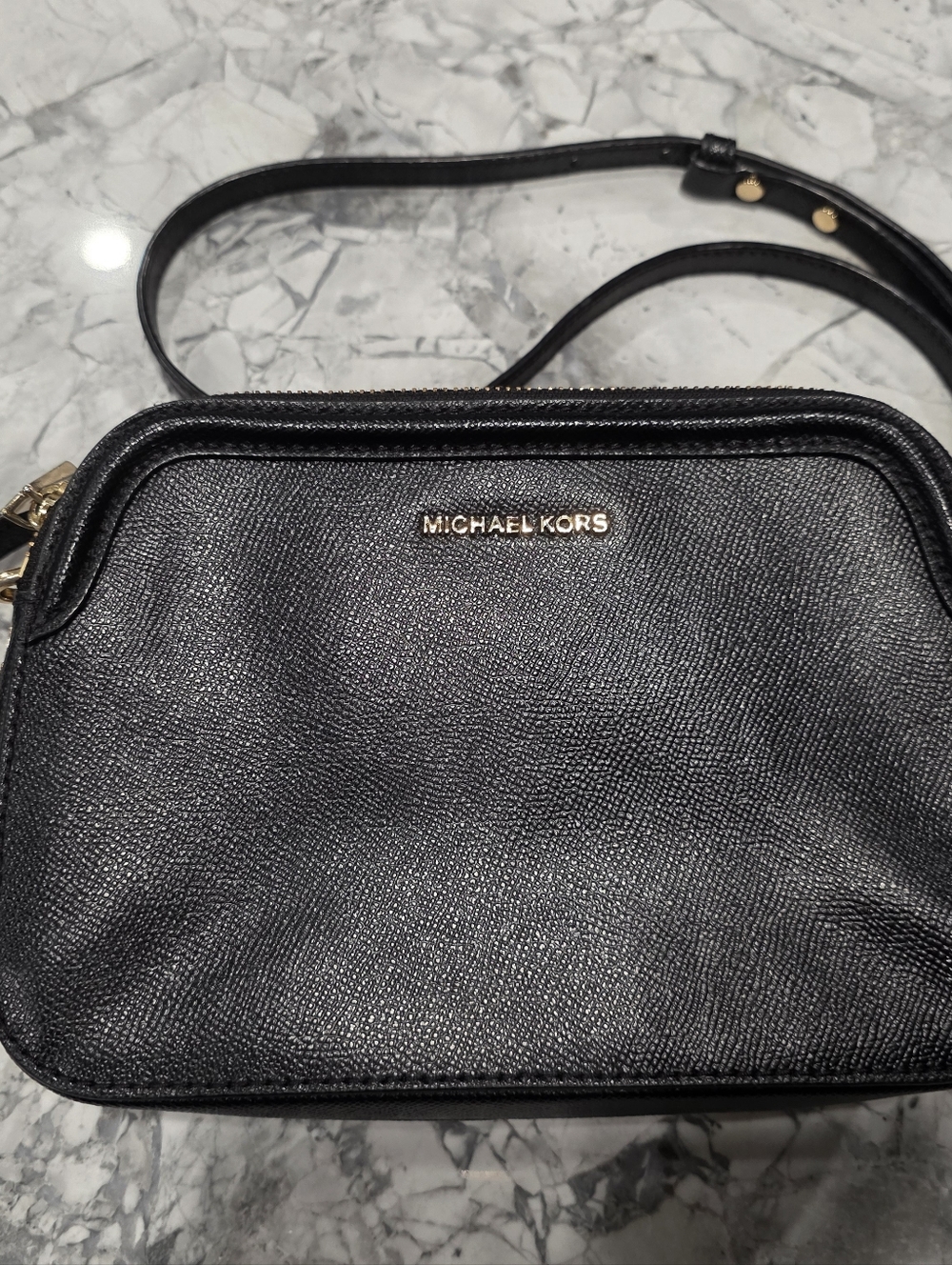 Michael Kors Black Saffiano Leather Crossbody with Gold Hardware